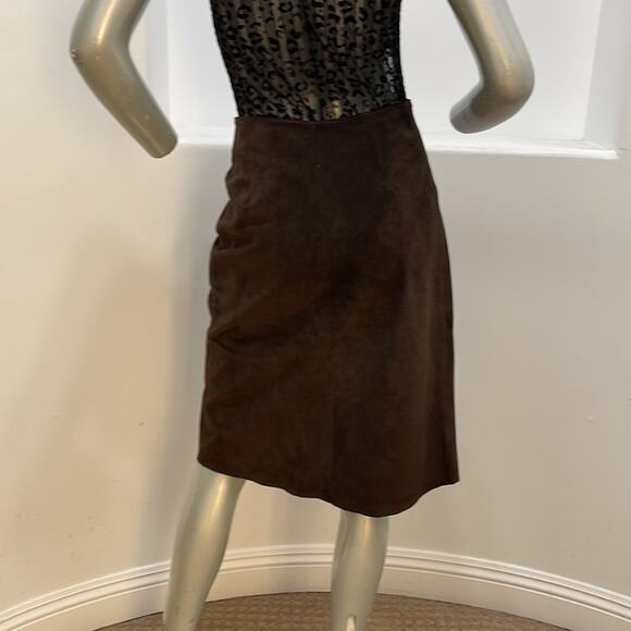 STOCKO YKK New York Brown Leather Skirt A-Line Snap Closure - Picture 10 of 11